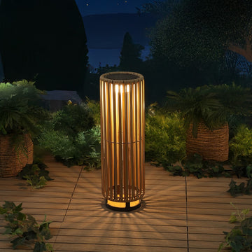 Sawara Modern Minimalist Faux Rattan Integrated Indoor/Outdoor LED Solar Powered Lantern